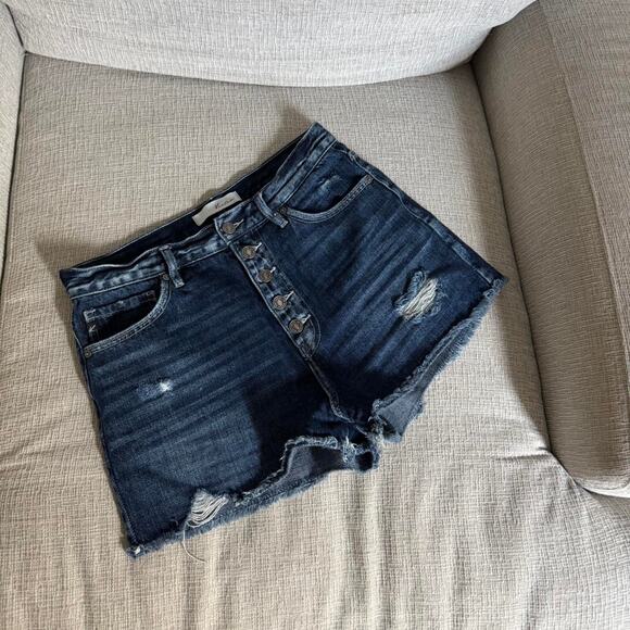 Navy blue distressed denim shorts - Picture 1 of 2